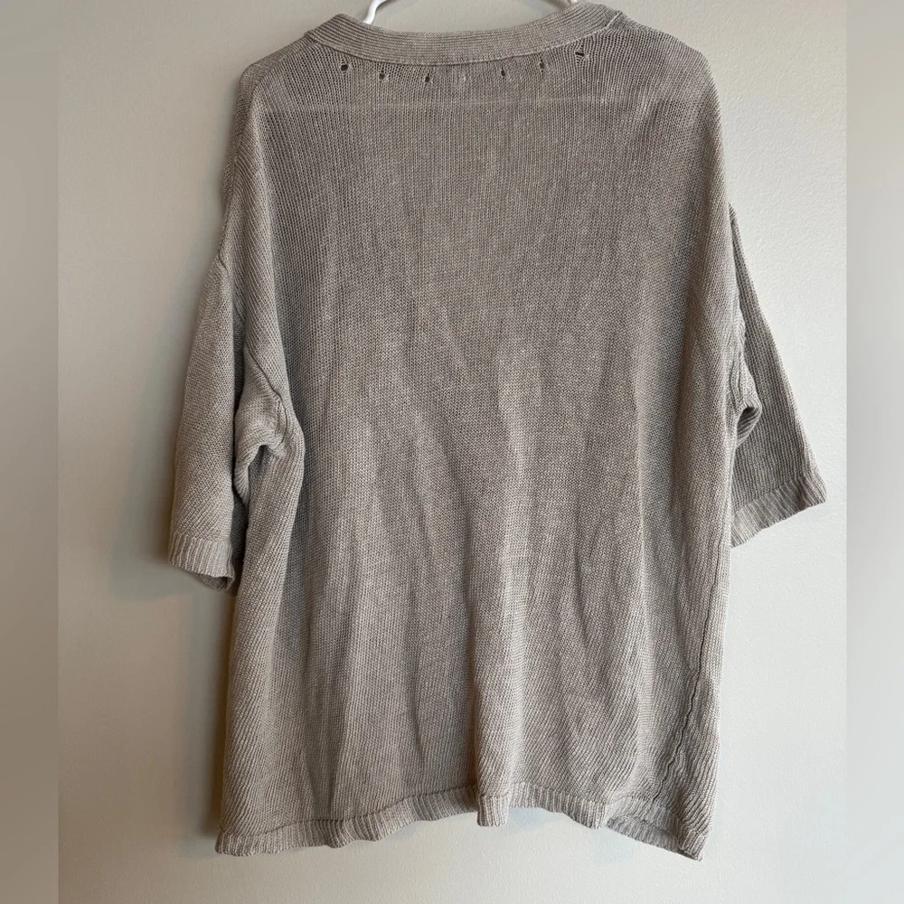 J. Jill Love Linen Cardigan Sweater XL Tan Beige Short Sleeve Button Knit Pocket